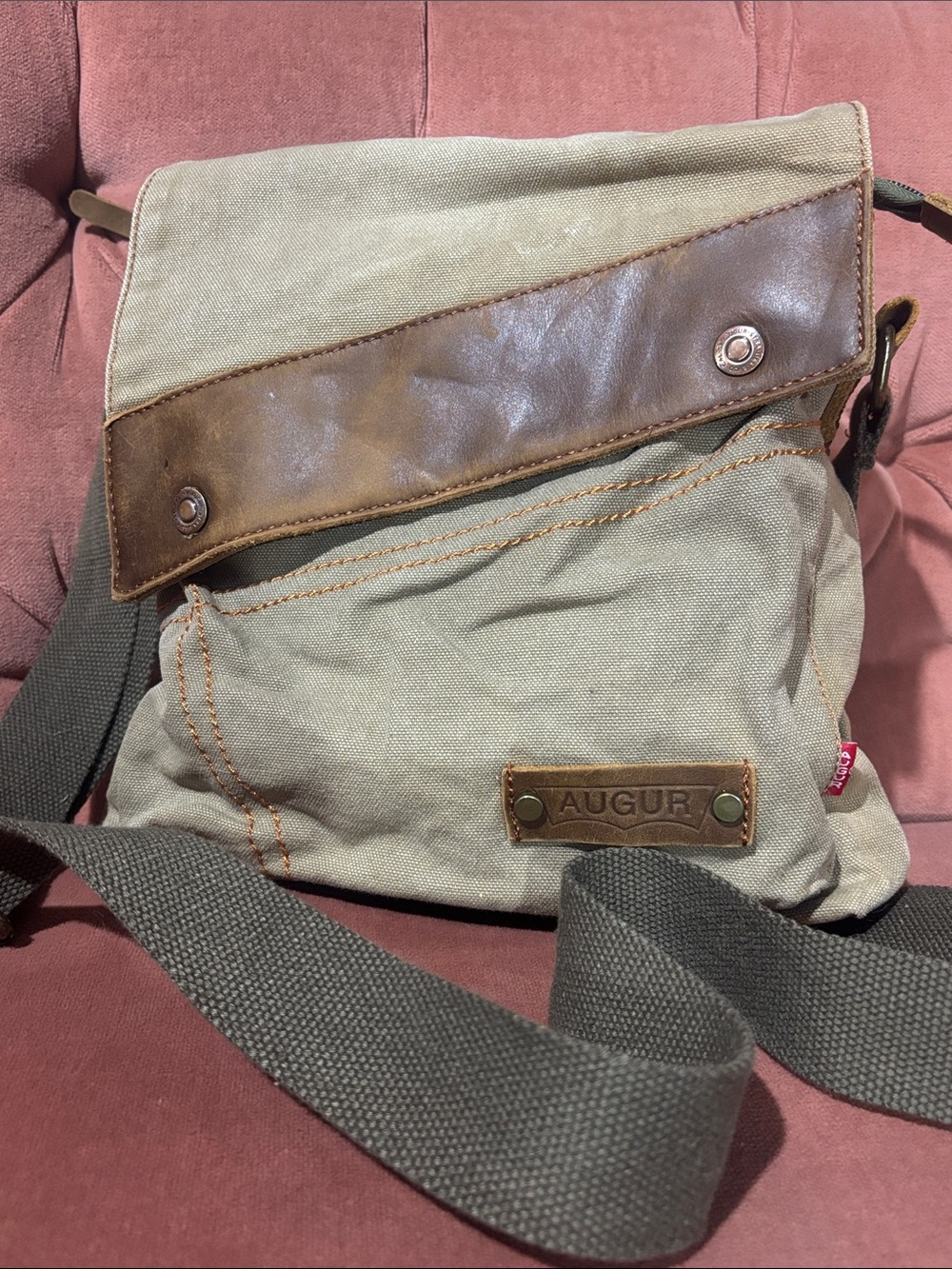 Augur canvas messenger bag military style multi pocket flap front zip snap